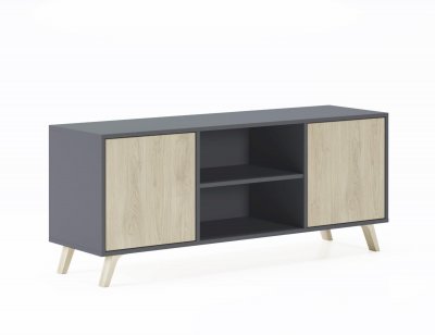 SKRAUT HOME Meuble TV 140 2 portes,Gris Anthracite et Puccini 
