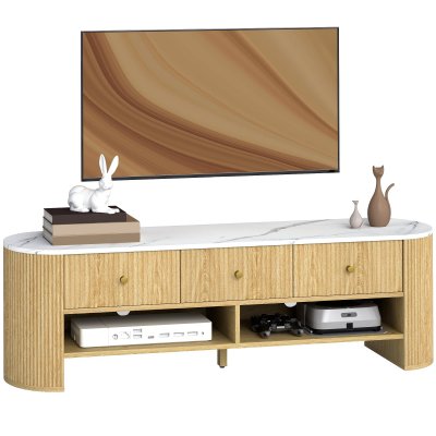 HOMCOM Meuble tv 140 cm t&eacute;l&eacute; 65 pouces 3 tiroirs en bois effet bois naturel