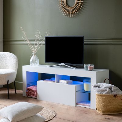 HAPPY GARDEN Meuble tv 140cm blanc &agrave; led daryl - Blanc