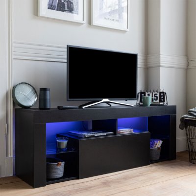HAPPY GARDEN Meuble tv 140cm noir &agrave; led daryl - Noir