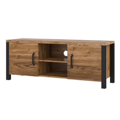 PRICE FACTORY Meuble TV 150cm collection DARWIN. Couleur &eacute;pic&eacute;a et noir. 2 portes et 2 niches