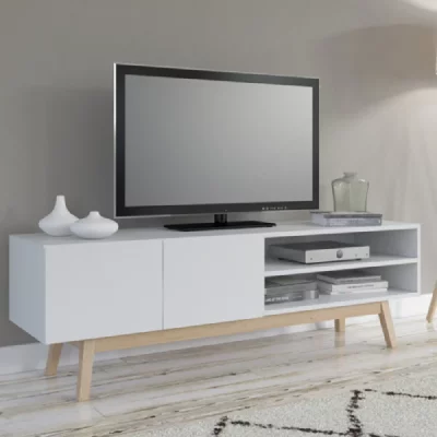 WEBER INDUSTRIES Meuble tv 160cm 2 portes 1 niche blanc