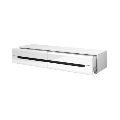 PRICE FACTORY Meuble TV 180cm Collection LUCIA. 2 tiroirs, coloris blanc, fa&ccedil;ades brillantes. Style design.