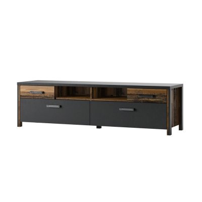 MEUBLORAMA Meuble TV 190cm collection WINDSOR. Coloris gris anthracite et ch&ecirc;ne fonc&eacute;.
