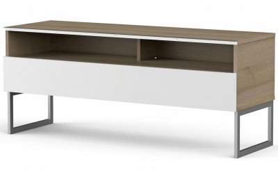 MELICONI Meuble tv 2 niches 1 porte bois clair et blanc messina 120 cm