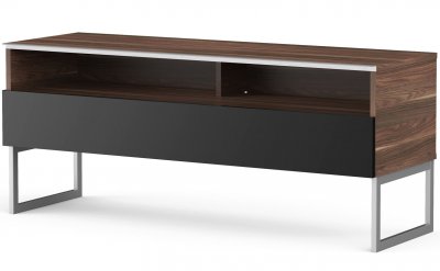 MELICONI Meuble tv 2 niches 1 porte bois fonc&eacute; et noir genova 120 cm