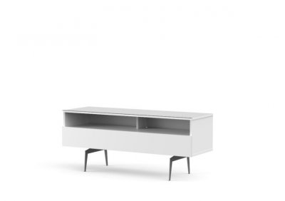 MELICONI Meuble tv 2 niches 1 porte m&eacute;lamin&eacute; blanc et pieds m&eacute;tal broome 120 cm