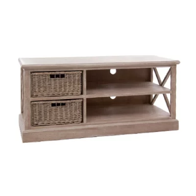 HELLIN Meuble tv & 2 paniers ""catherine"" 120cm naturel