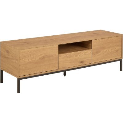 TOILINUX Meuble TV 2 portes 1 tiroir pieds m&eacute;tal en MDF Beige 140x40x45cm