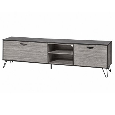ALTOBUY Meuble Tv 2 Portes 2 Niches 180cm Aspect Bois Gris&eacute; Et Noir - Brooklyn