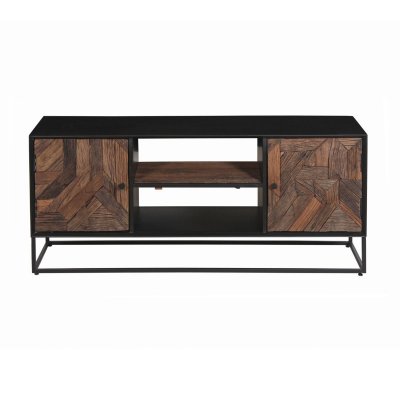 ALTOBUY Meuble TV 2 Portes 2 Niches en M&eacute;tal Noir et Bois Recycl&eacute; - JORDAN -
