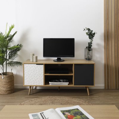 THE HOME DECO FACTORY Meuble tv 2 portes & 2 niveaux ""agglo"" 120cm naturel