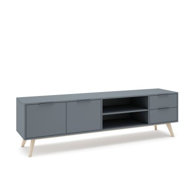 THAT S CASA Meuble TV 2 portes 2 tiroirs 180x40x53 cm en pin vert gris&eacute; - KLIMEA
