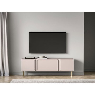 SELSEY Meuble TV 2 portes avec abattant - LOPPA - 160 cm - beige cachemire