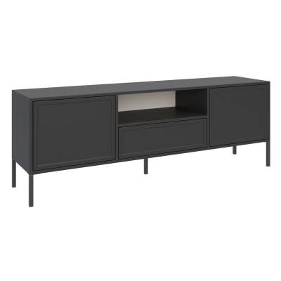 SELSEY Meuble TV 2 portes avec tiroir et niche &ndash; VELVETO &ndash; Noir &ndash; 160 cm