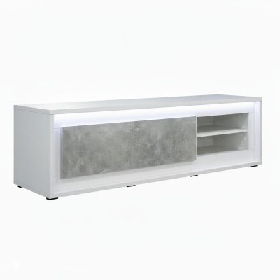 ALTOBUY Meuble TV 2 portes blanc fa&ccedil;ades effet b&eacute;ton avec &eacute;clairage Led - STONIA -
