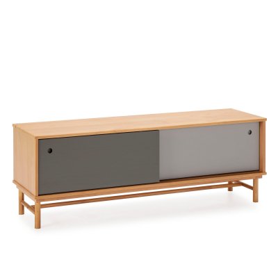 VS VENTA STOCK Meuble tv 2 portes coulissantes couleur gris, bois massif, 140 cm