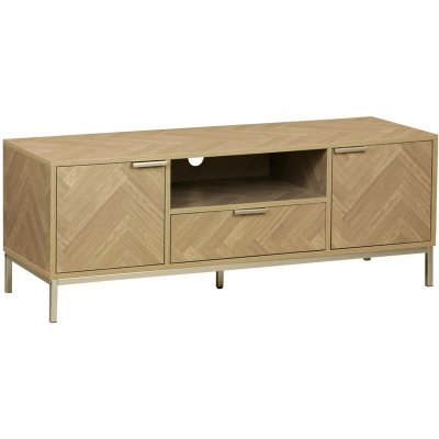 SWEEEK Meuble tv 2 portes d&eacute;cor bois motifs chevrons