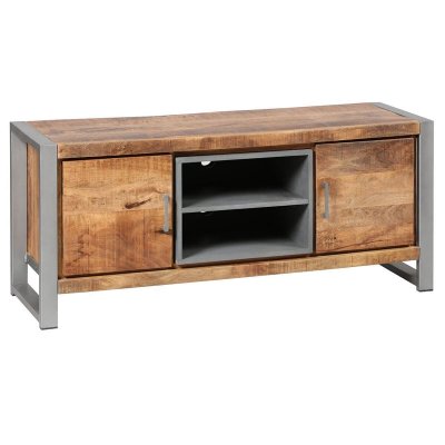 ALTOBUY Meuble Tv 2 Portes En Bois Massif Recycl&eacute; Et Acier Patin&eacute; - Mangovre