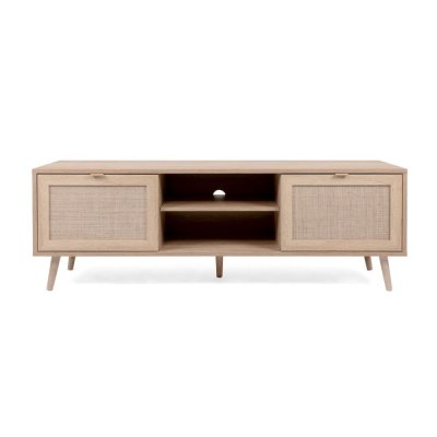 LES TENDANCES Meuble TV 2 portes L150 cm - Impression effet rotin