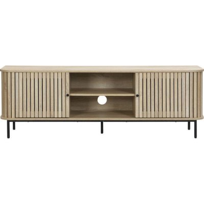 HOMIFAB Meuble tv 2 portes rainur&eacute;es couleur ch&ecirc;ne l160xh55 cm - solna Solna 