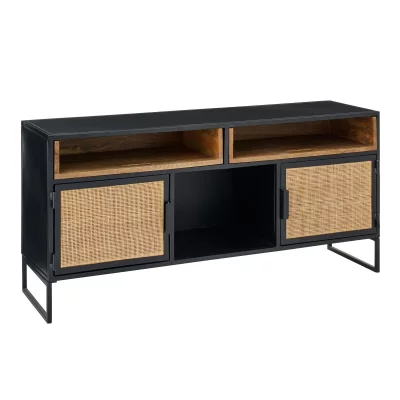 PARIS PRIX Meuble Tv 2 Portes ""rickey"" 122cm Noir & Naturel