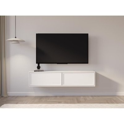 SELSEY Meuble TV 2 portes suspendu &ndash; VELVETO &ndash; Blanc &ndash; 140 cm