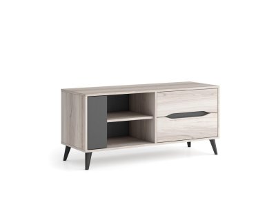 SKRAUT HOME Meuble TV 2 tiroirs + 1 porte KAI, Ch&ecirc;ne/Gris 113.4x40x52,1cm 