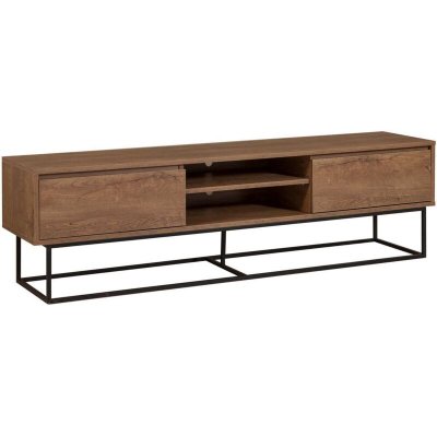 COTECOSY Meuble tv 2 tiroirs et 2 &eacute;tag&egrave;res lodi 180cm m&eacute;tal noir et bois clair