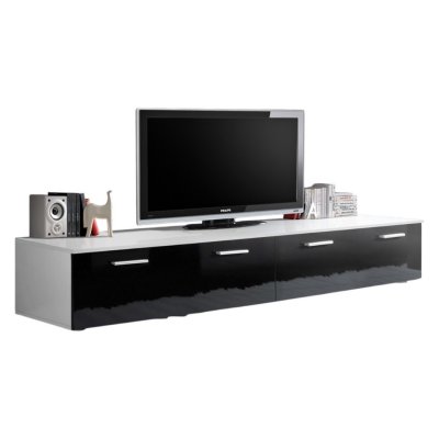 PRICE FACTORY Meuble tv 200cm collection comet. Couleur blanc et noir. 2 portes abattantes.
