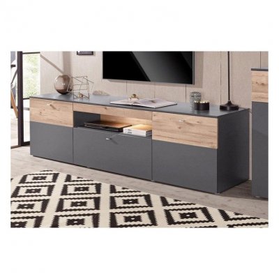 MEUBLETMOI Meuble tv 210 cm 2 portes 1 tiroir - marbella - Gris anthracite