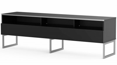 MELICONI Meuble tv 3 niches 1 porte m&eacute;lamin&eacute; noir et pieds m&eacute;tal catania 160 cm