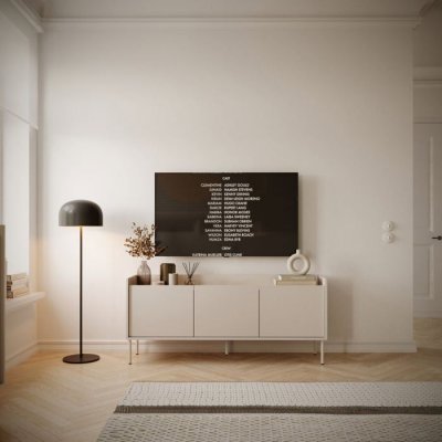 SELSEY Meuble tv 3 portes, 140 cm, gris cachemire / couleur ch&ecirc;ne