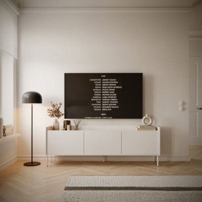 SELSEY Meuble tv 3 portes, 175 cm, blanc / couleur ch&ecirc;ne