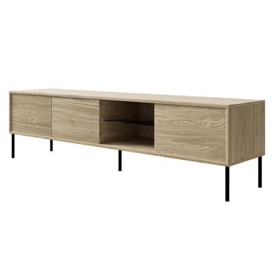 SELSEY Meuble tv 3 portes avec led, 175 cm, couleur ch&ecirc;ne