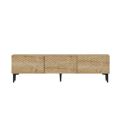 TOILINUX Meuble Tv 3 Portes Basculantes Fa&ccedil;ades Motif Chevron Mateo - Marron