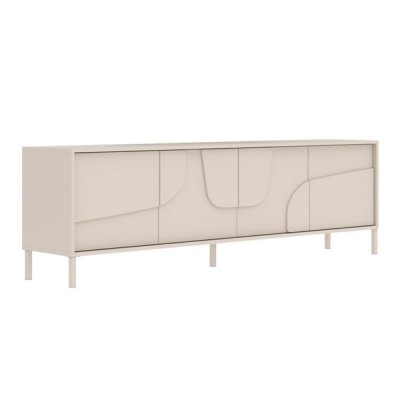 ALTOBUY Meuble tv 4 portes laqu&eacute; beige fa&ccedil;ade relief pi&egrave;tement m&eacute;tal