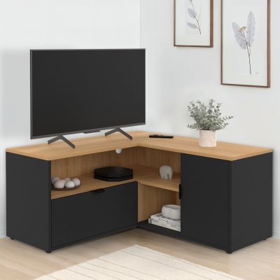 IDMARKET Meuble Tv 90 X 90 Cm D'angle Baltazar Fa&ccedil;on H&ecirc;tre Et Noir