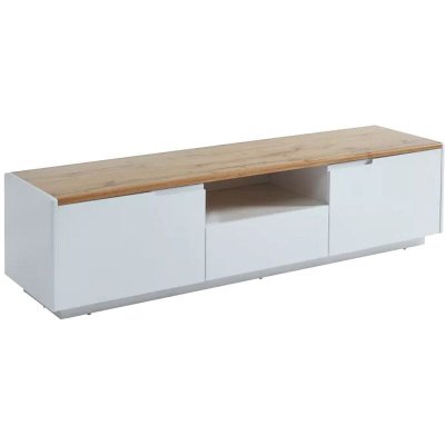VENTE UNIQUE Meuble TV AMANI - 2 portes & 1 tiroir - MDF - Coloris: Blanc laqu&eacute; et ch&ecirc;ne