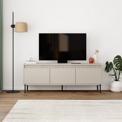 AUCUNE Meuble TV  GRETA cr&egrave;me 3 portes 150 cm