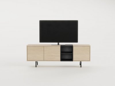 AUCUNE Meuble TV  THEA 180 cm ch&ecirc;ne clair et noir