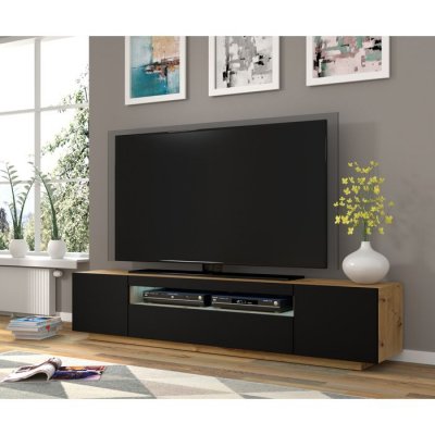 BIM FURNITURE Meuble TV AURA 200 cm ch&ecirc;ne artisanal / noir mat - CH&Ecirc;NE ARTISAN / NOIR MAT