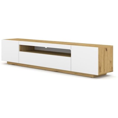 HOMLANDO Meuble tv aura 200 cm universel ch&ecirc;ne artisanal / blanc mat + led