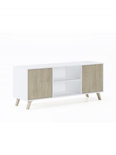 SKRAUT HOME Meuble tv avec 2 portes, mod&egrave;le wind, couleur blanc puccini, 140x40x57cm