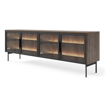 SELSEY Meuble tv avec &eacute;clairage led, aspect ch&ecirc;ne fonc&eacute;, 181 cm