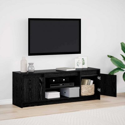 VIDAXL Meuble TV avec LED en Ch&ecirc;ne Noir 139,5x34x50 cm Bois d Ing&eacute;nierie