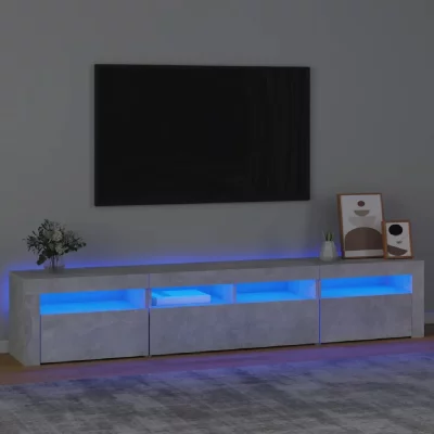 VIDAXL Meuble tv avec lumi&egrave;res led Gris b&eacute;ton 210x35x40 cm - 