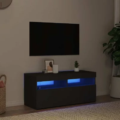 VIDAXL Meuble tv avec lumi&egrave;res led noir 90x35x40 cm