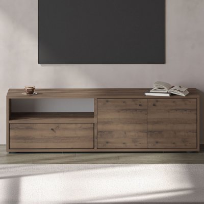 CONCEPT USINE Meuble Tv Avec Placards Et Niche Aspect Bois De Noyer 136cm Oaki
