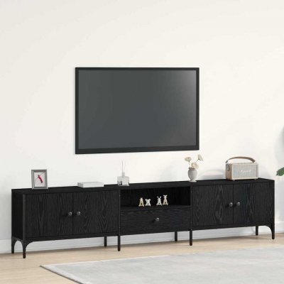 VIDAXL Meuble tv avec tiroir Noir Ch&ecirc;ne 200x25x44 cm Bois d'ing&eacute;nierie 